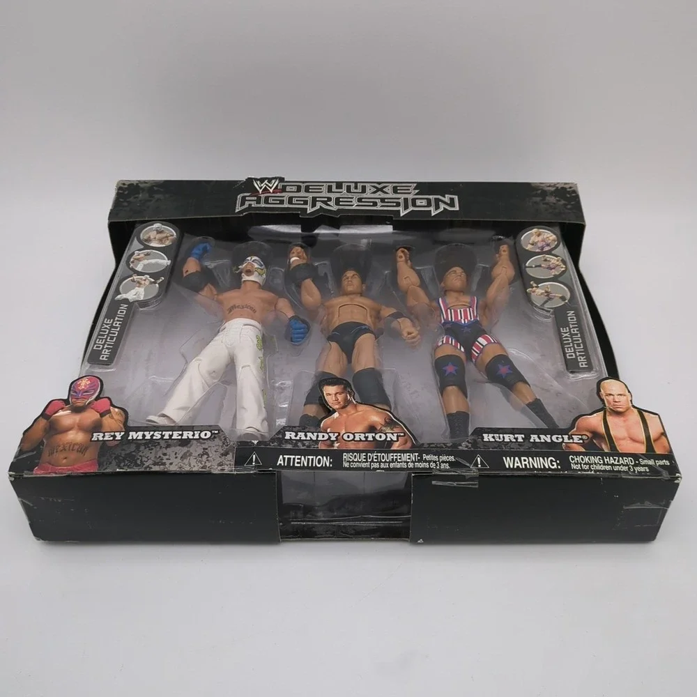 WWE Rey Mysterio Randy Orton Kurt Angle 3 Pack ERROR Deluxe Aggression Jakks